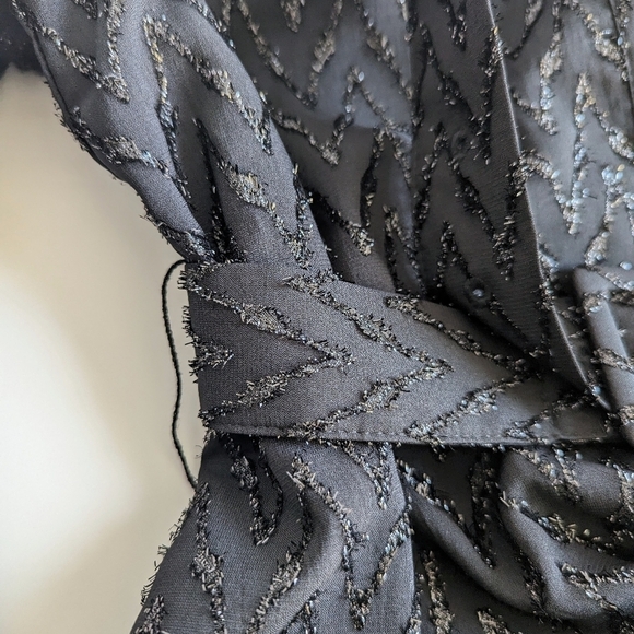 Zara Metallic Tinsel Chevron Balloon Sleeves Button Down Collar Midi Dress sz M - Picture 7 of 16